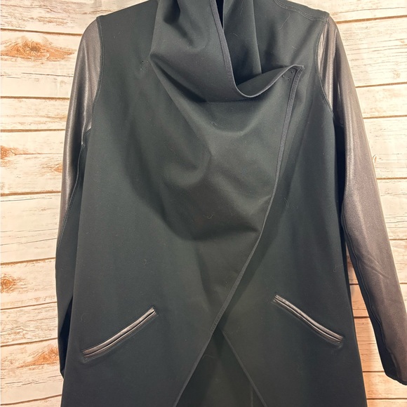 SPANX Black Drape Front Faux Leather Jacket - Picture 9 of 13